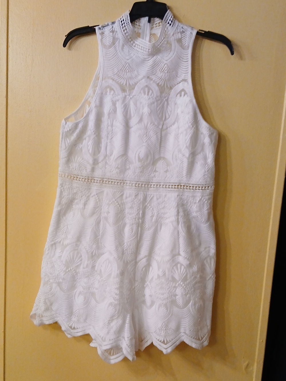 White Lace High-Neck Romper